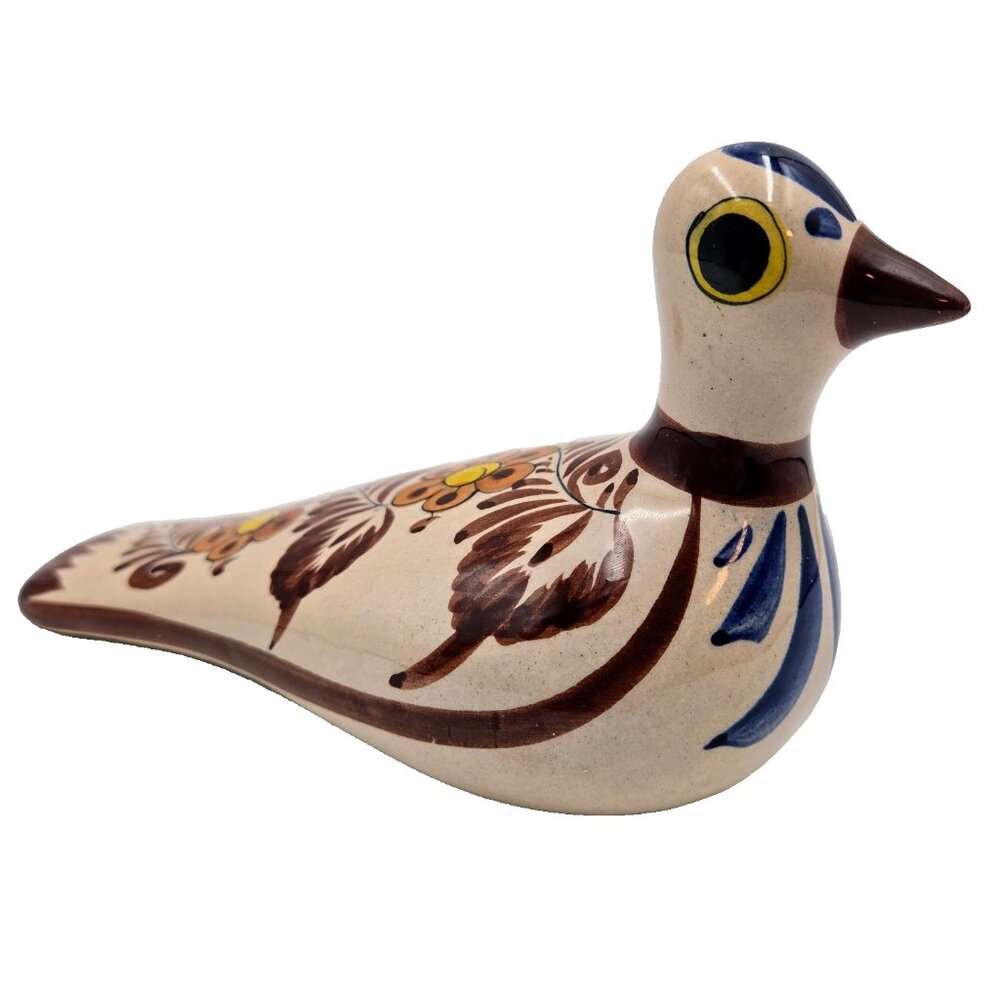 Tonala Mexican Pottery Hand Painted Bird Dove Pigeon Folk Art Mexico Signed Read